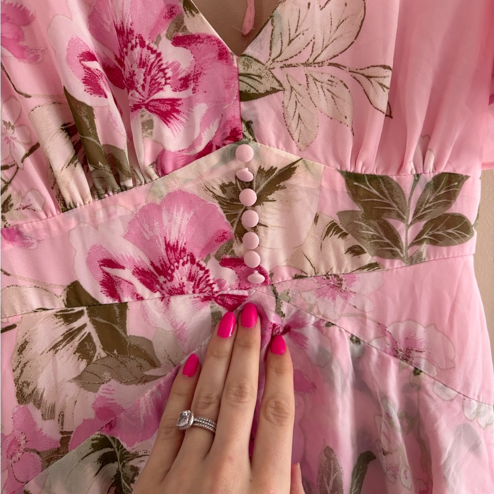 Lulus Midnight Mood Pink Floral Print Tiered Maxi Dress Size XS Feminine Wedding - Picture 9 of 13